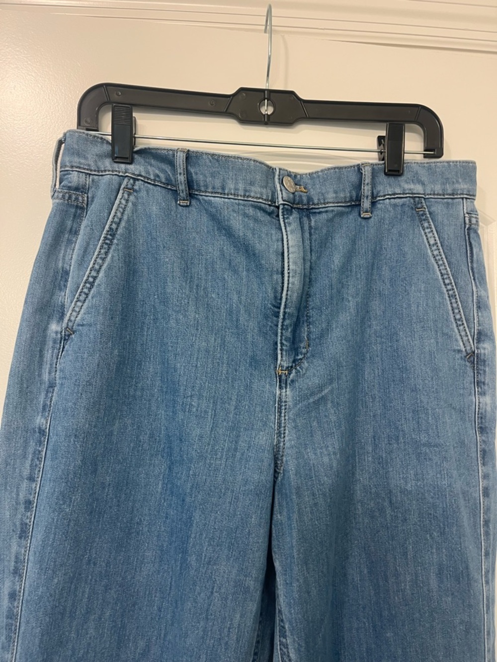 J. Crew Womens Drapey Denim Trouser Light Blue Flare Jeans Wide Leg Sz 29 - Picture 4 of 12
